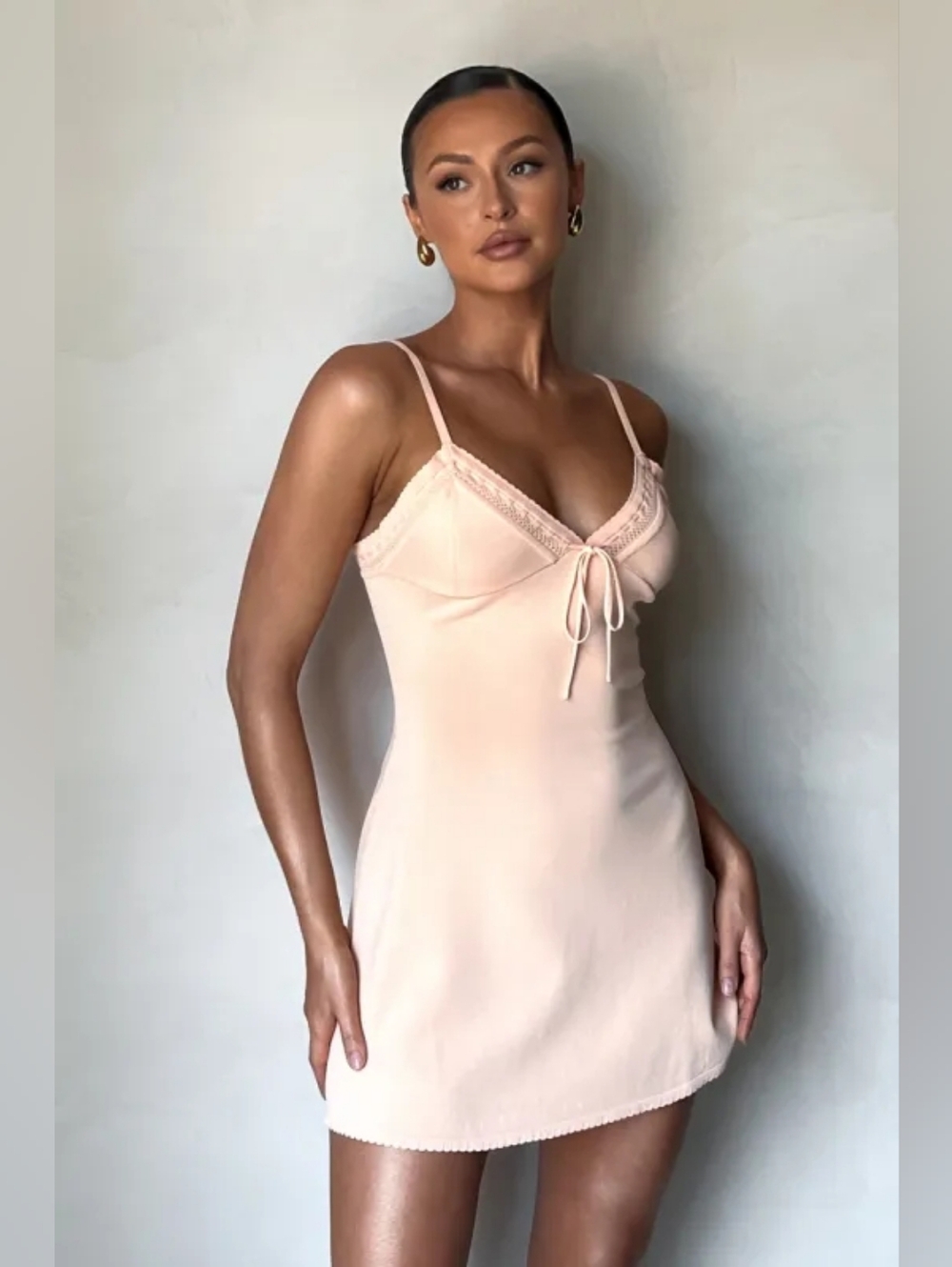NWT Meshki Ellis Pointelle Knit Mini Dress - Apricot Size Large